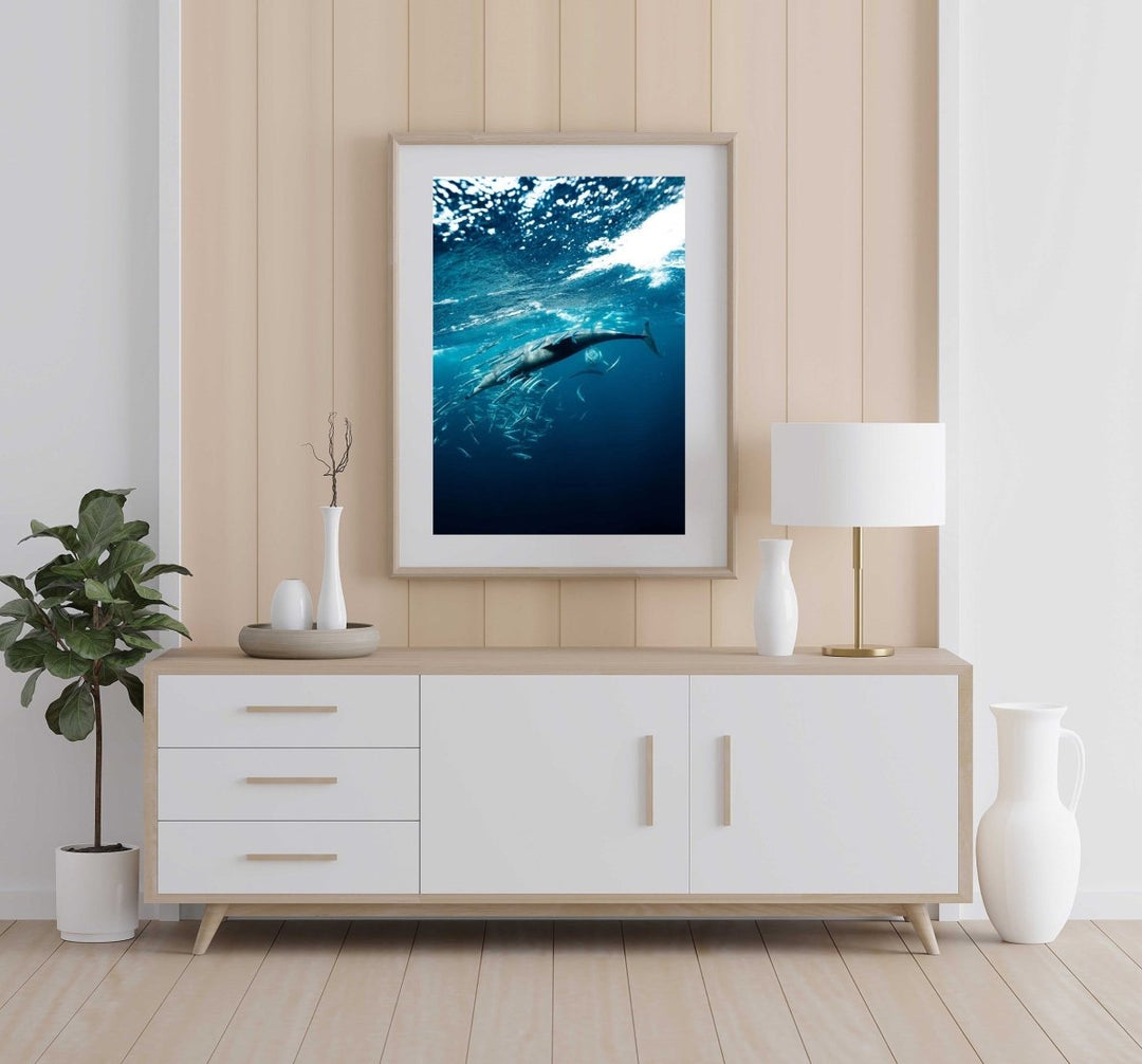 Framed Artwork with a natural frame in a living room