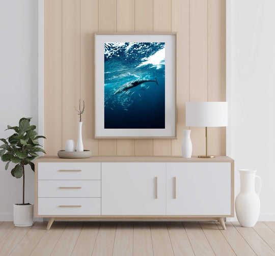 Framed Artwork with a natural frame in a living room