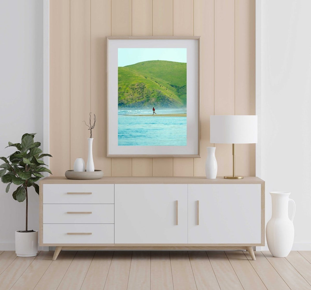 Framed Artwork with a natural frame in a living room