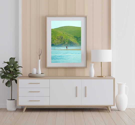 Framed Artwork with a natural frame in a living room