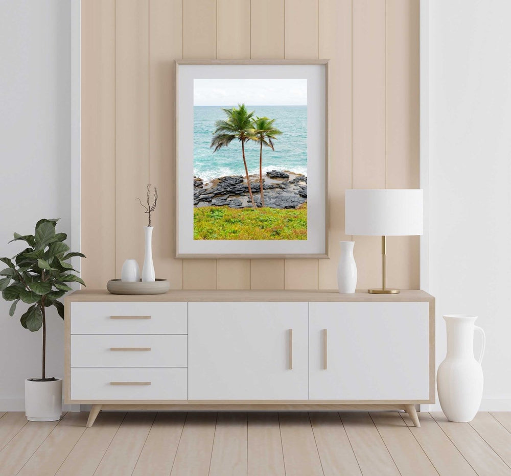 Framed Artwork with a natural frame in a living room