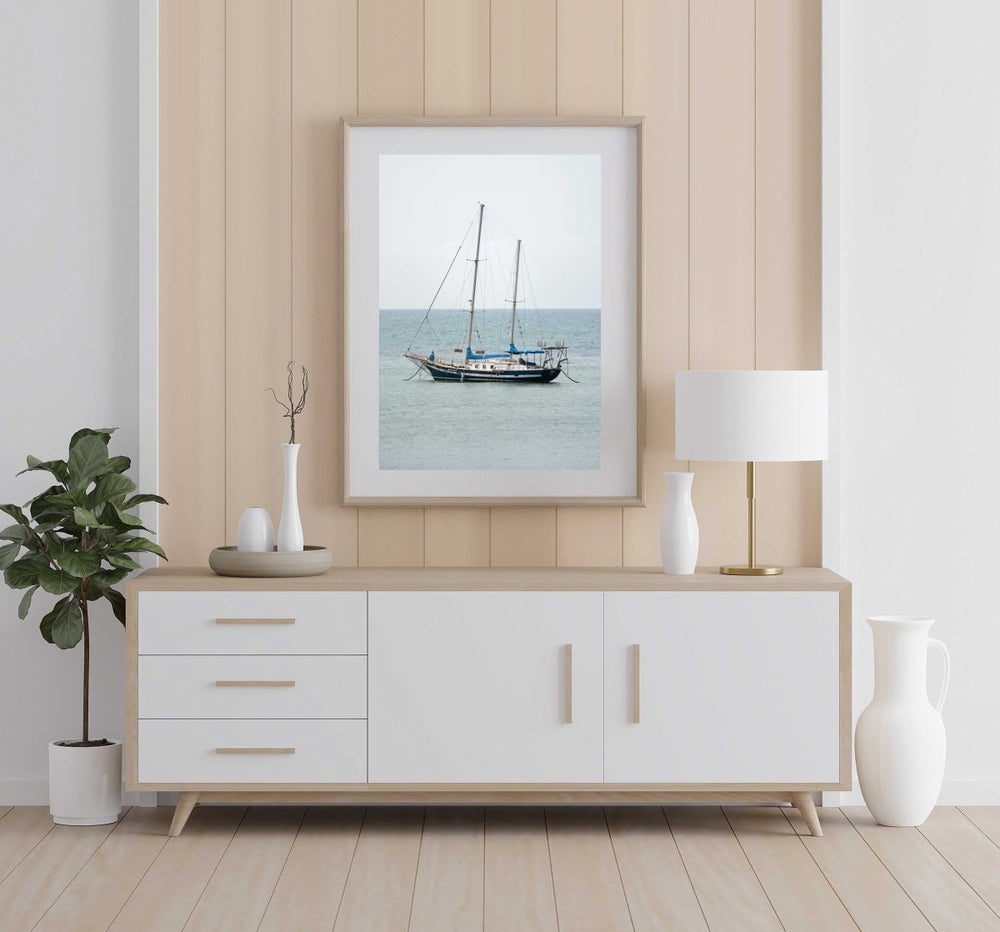 Framed Artwork with a natural frame in a living room