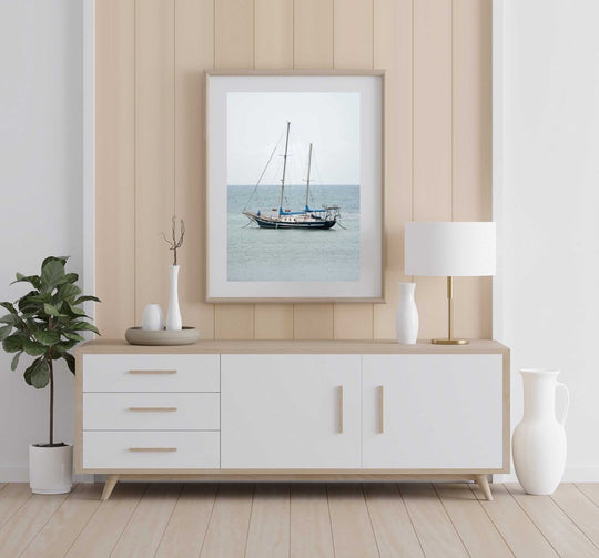 Framed Artwork with a natural frame in a living room