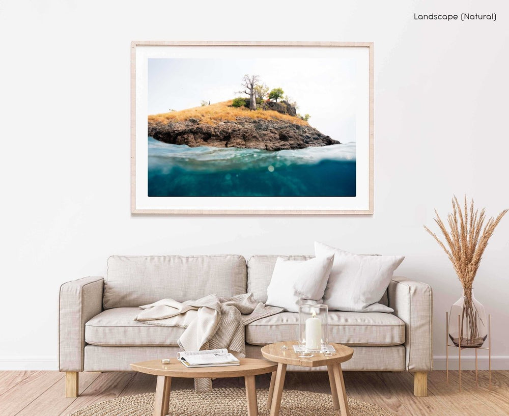 Framed Artwork with a natural frame in a living room