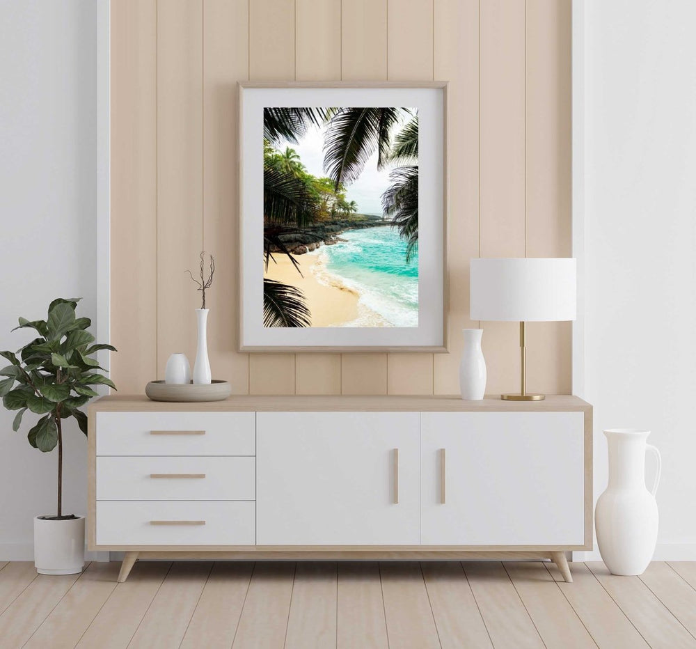 Framed Artwork with a natural frame in a living room