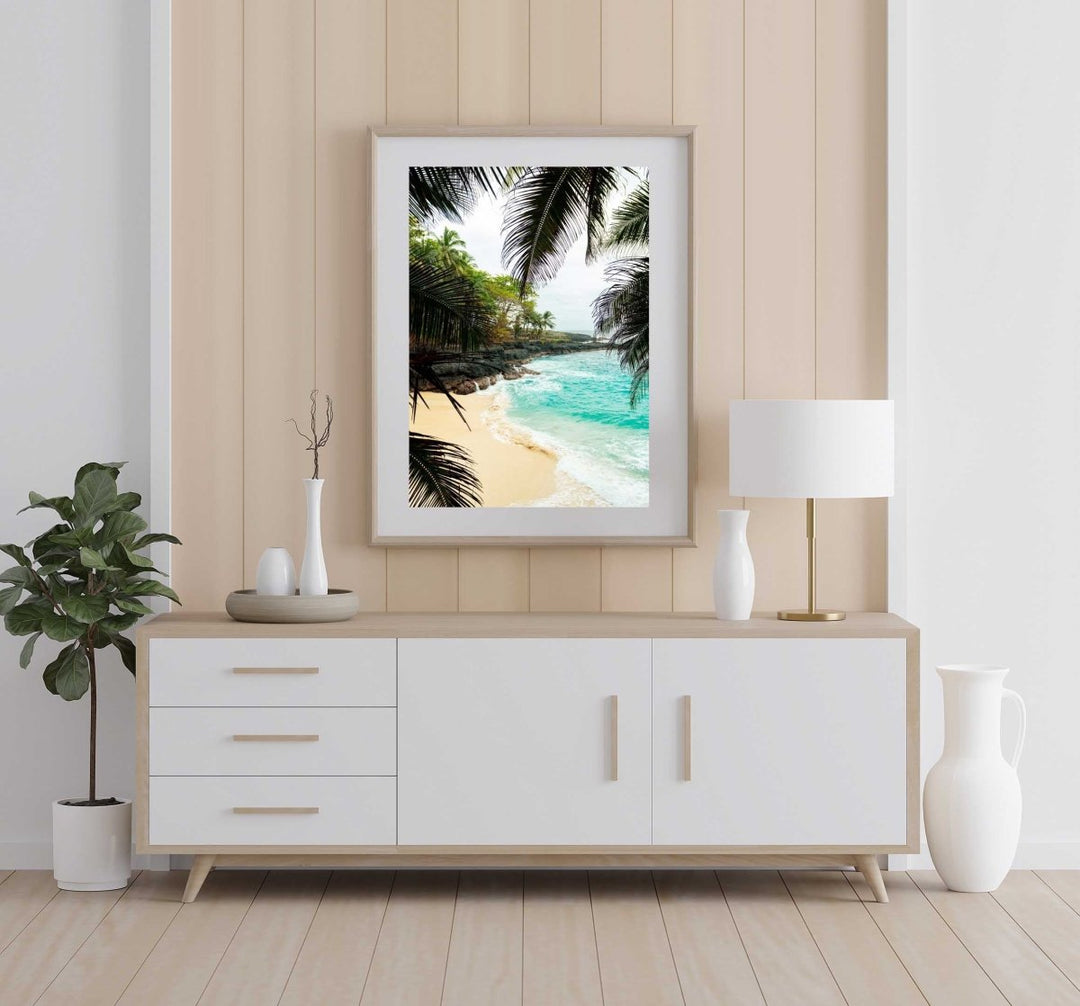Framed Artwork with a natural frame in a living room