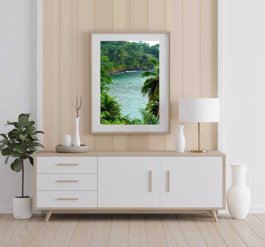 Framed Artwork with a natural frame in a living room