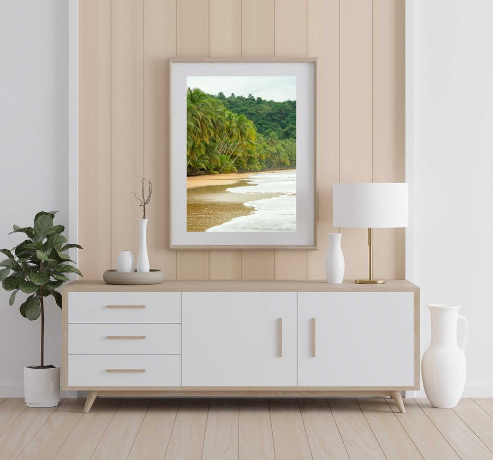 Framed Artwork with a natural frame in a living room