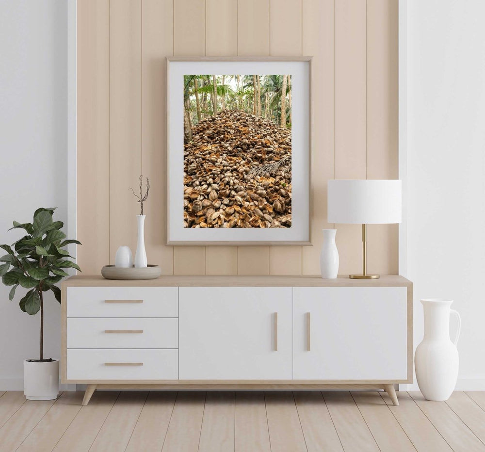 Framed Artwork with a natural frame in a living room