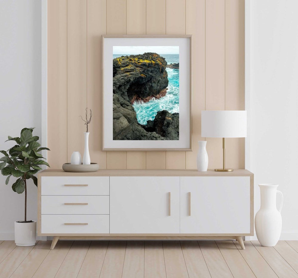 Framed Artwork with a natural frame in a living room
