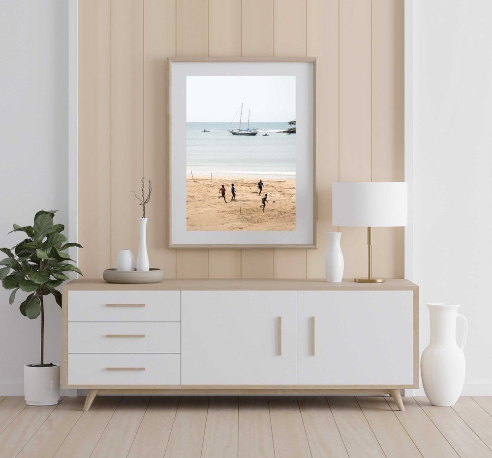 Framed Artwork with a natural frame in a living room