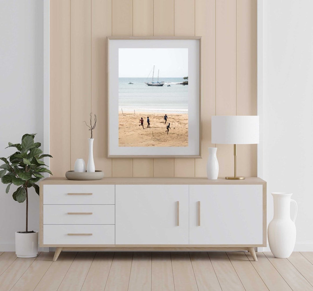 Framed Artwork with a natural frame in a living room
