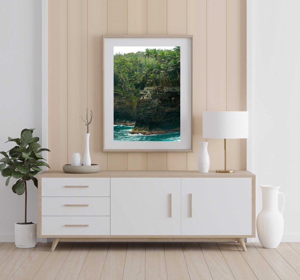 Framed Artwork with a natural frame in a living room