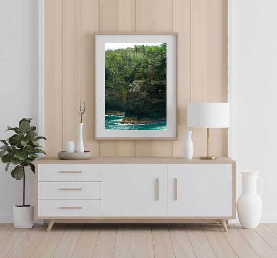 Framed Artwork with a natural frame in a living room