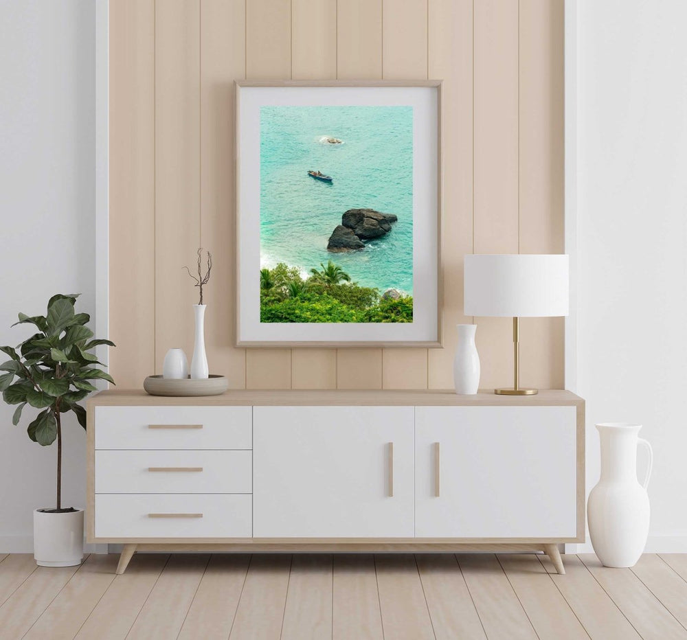 Framed Artwork with a natural frame in a living room