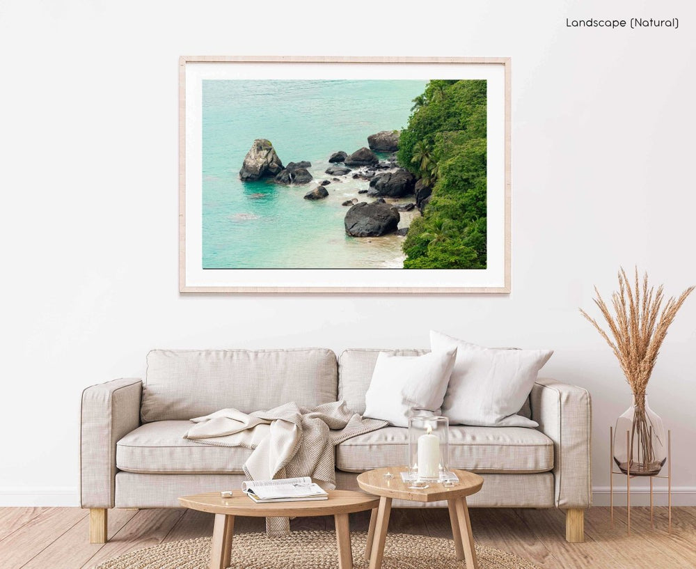 Framed Artwork with a natural frame in a living room