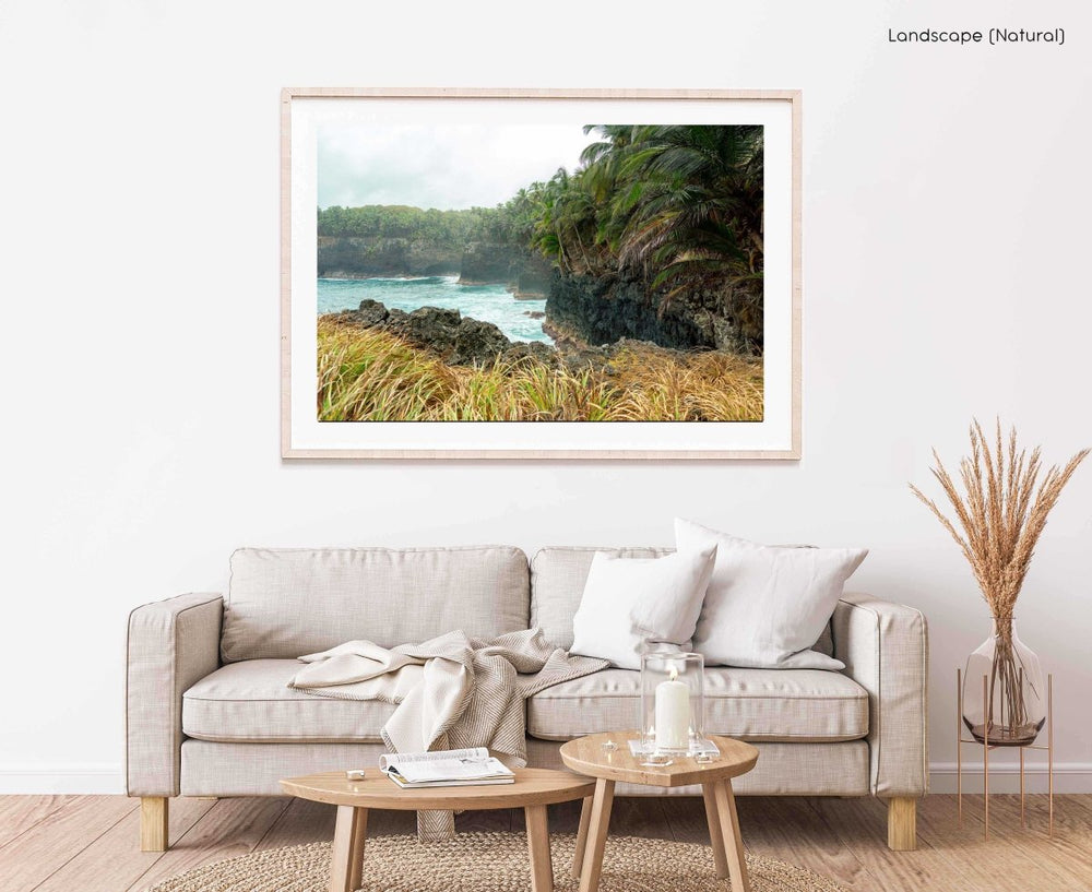 Framed Artwork with a natural frame in a living room