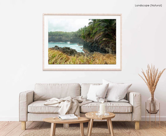 Framed Artwork with a natural frame in a living room