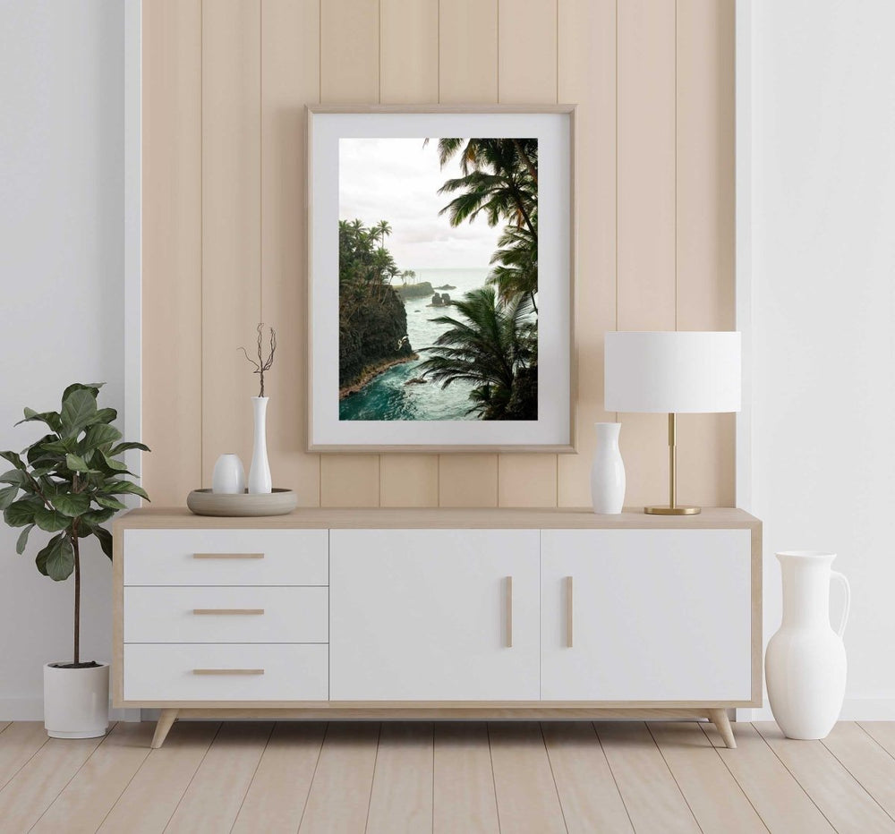 Framed Artwork with a natural frame in a living room
