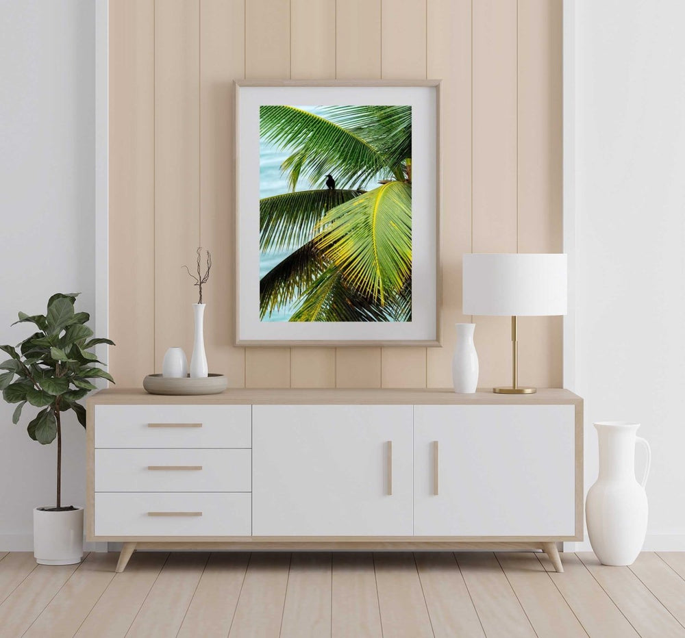 Framed Artwork with a natural frame in a living room
