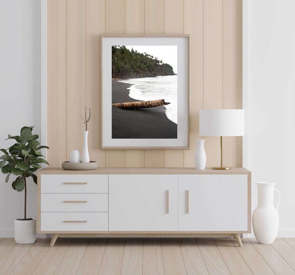 Framed Artwork with a natural frame in a living room