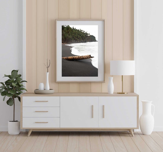 Framed Artwork with a natural frame in a living room