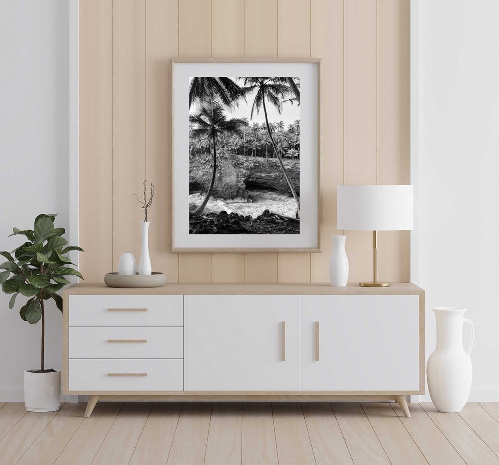 Framed Artwork with a natural frame in a living room