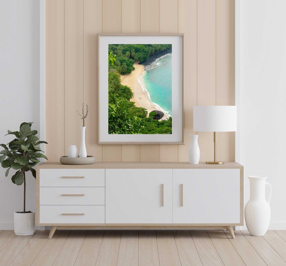 Framed Artwork with a natural frame in a living room