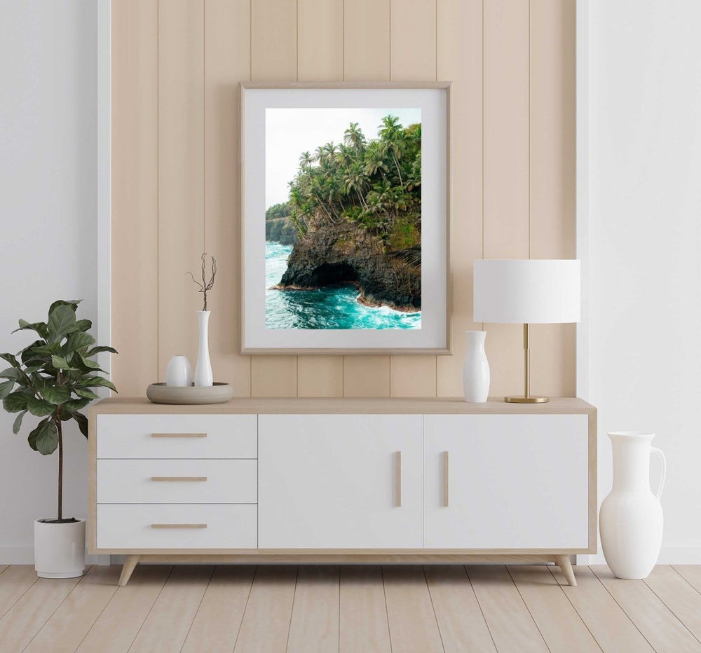 Framed Artwork with a natural frame in a living room