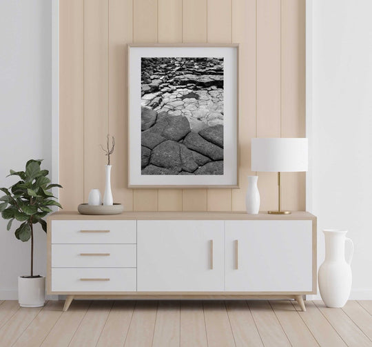 Framed Artwork with a natural frame in a living room