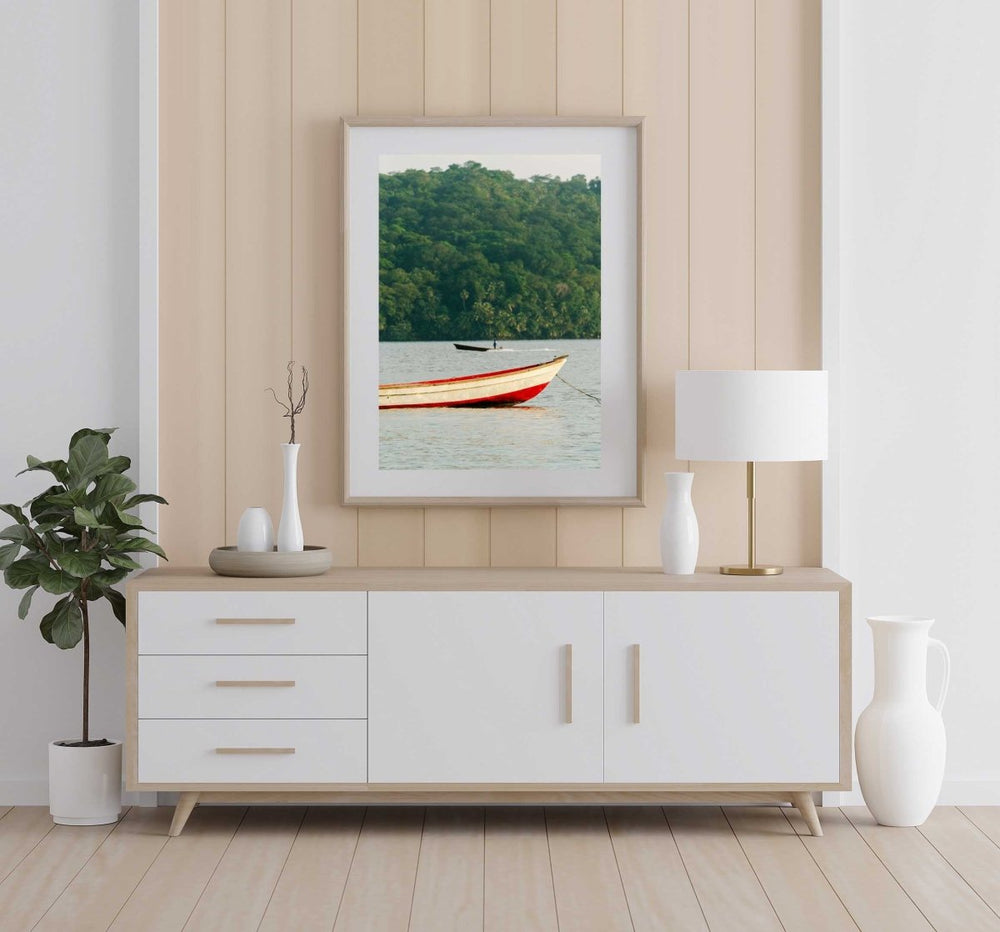 Framed Artwork with a natural frame in a living room