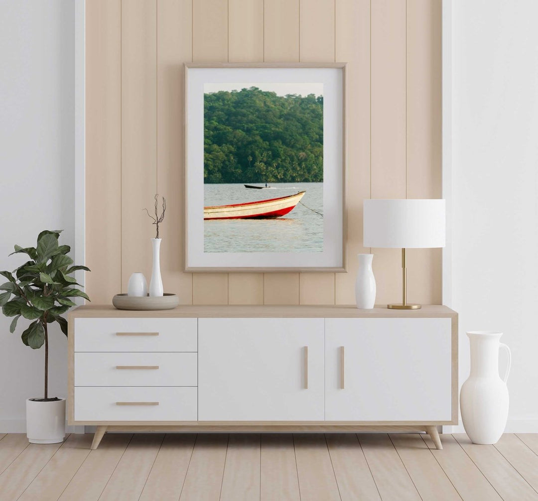 Framed Artwork with a natural frame in a living room