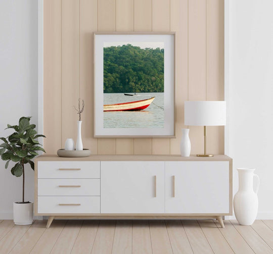 Framed Artwork with a natural frame in a living room