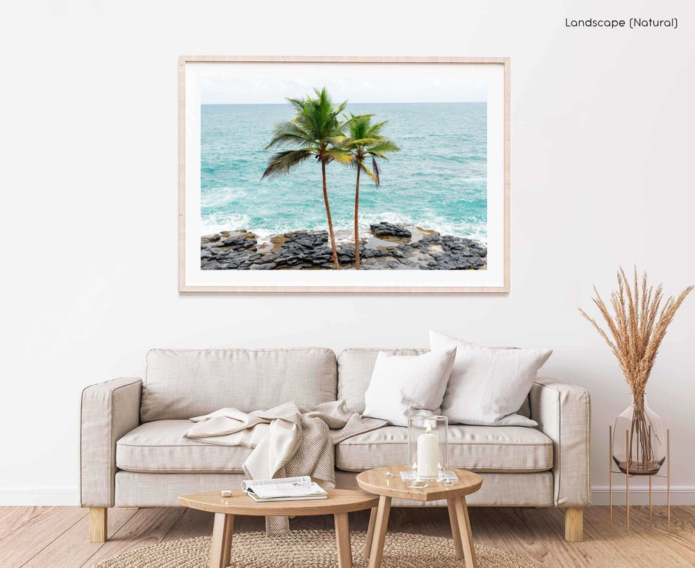 Framed Artwork with a natural frame in a living room
