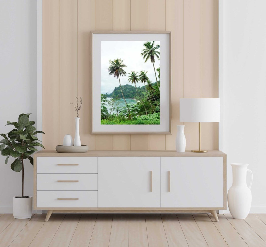 Framed Artwork with a natural frame in a living room