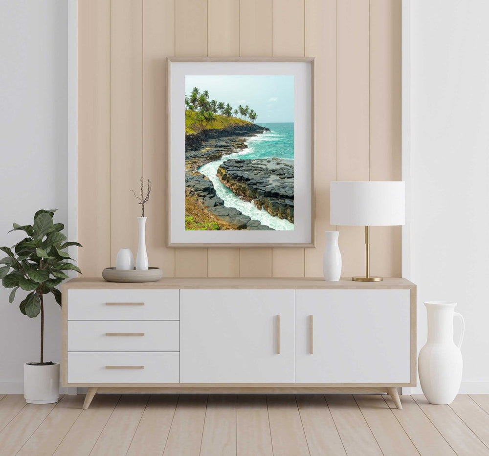 Framed Artwork with a natural frame in a living room