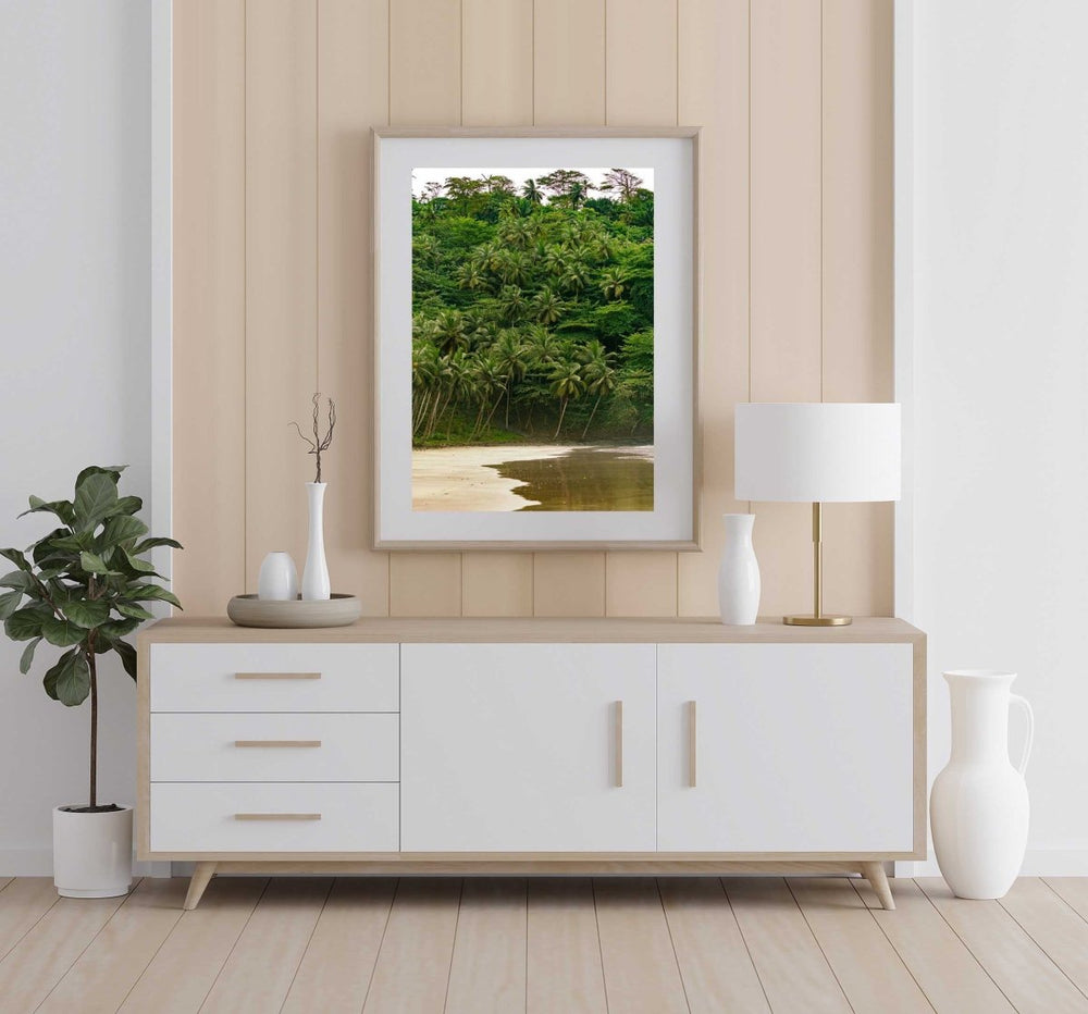 Framed Artwork with a natural frame in a living room