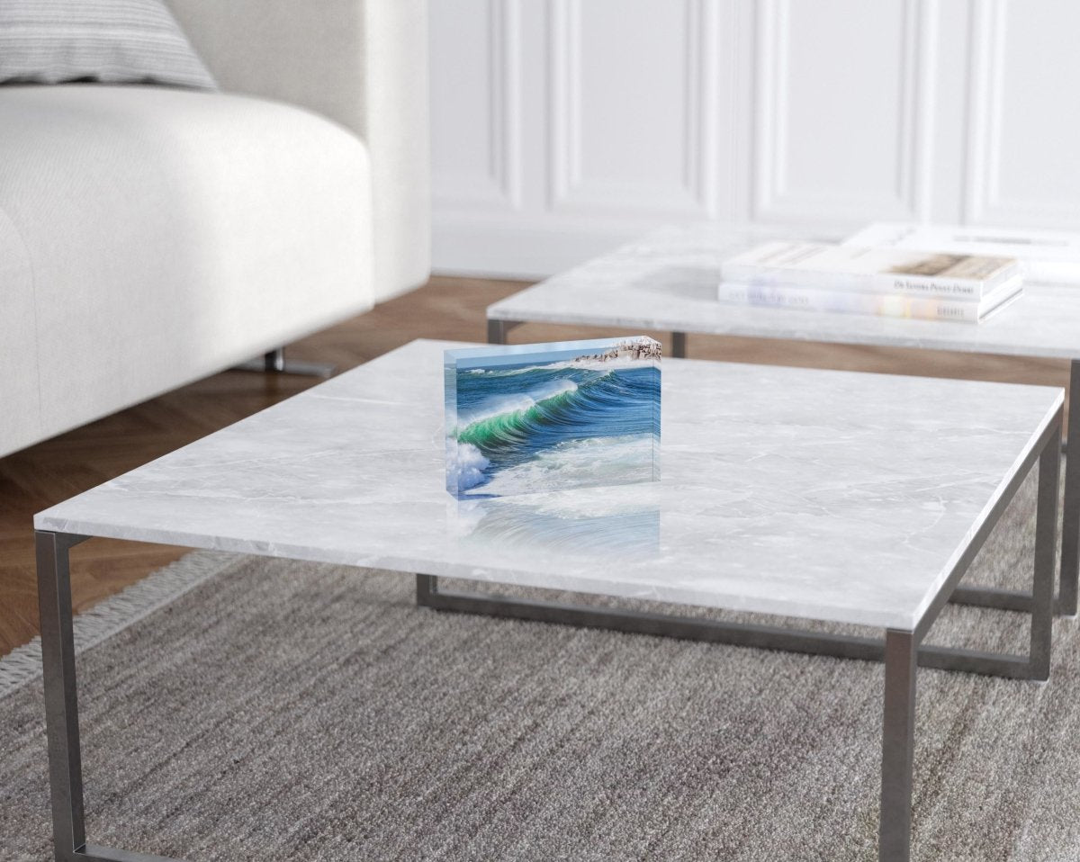 Acrylic/Perspex block standing on coffee table in living room