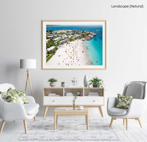 Aerial of Clifton Beach in Cape Town during summer in a natural fine art frame