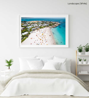 Aerial of Clifton Beach in Cape Town during summer in a white fine art frame