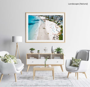 Aerial Clifton beach along Cape Town coast on a summers day in a natural fine art frame