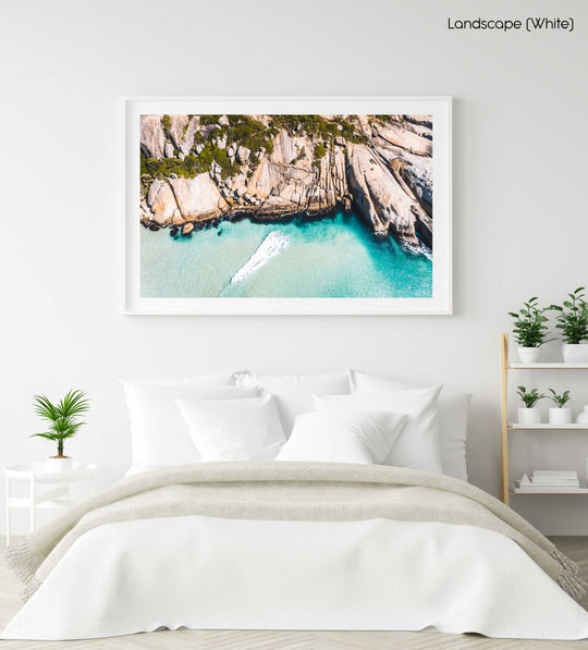 Aerial small wave breaking along Llandudno Beach in Cape Town in a white fine art frame