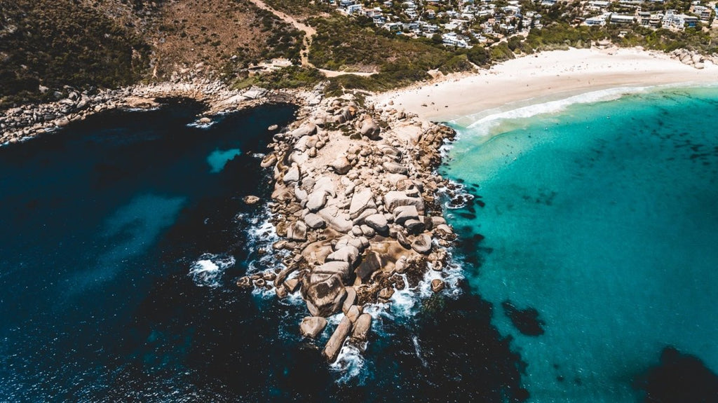 Aerial beach rocks in Cape Town