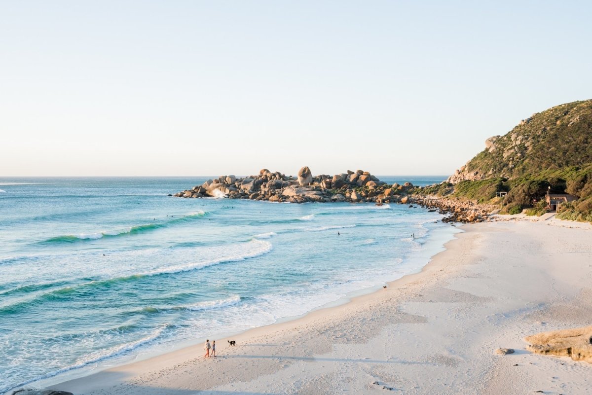 Aerial of waves breaking on to Llandudno beach in cape town