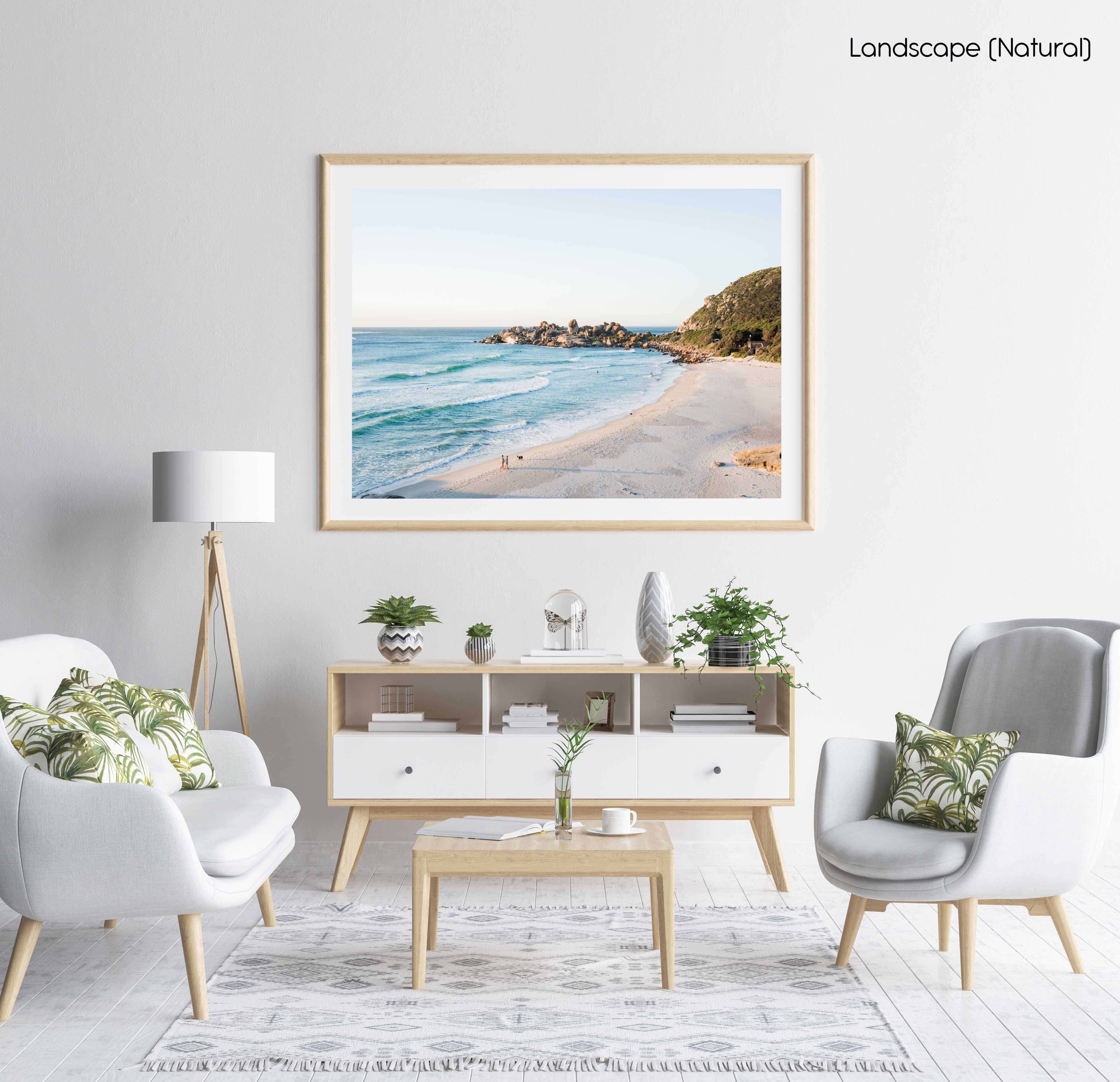 Aerial of waves breaking on to Llandudno beach in cape town in a natural fine art frame