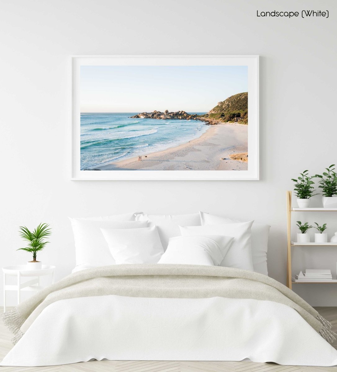 Aerial of waves breaking on to Llandudno beach in cape town in a white fine art frame