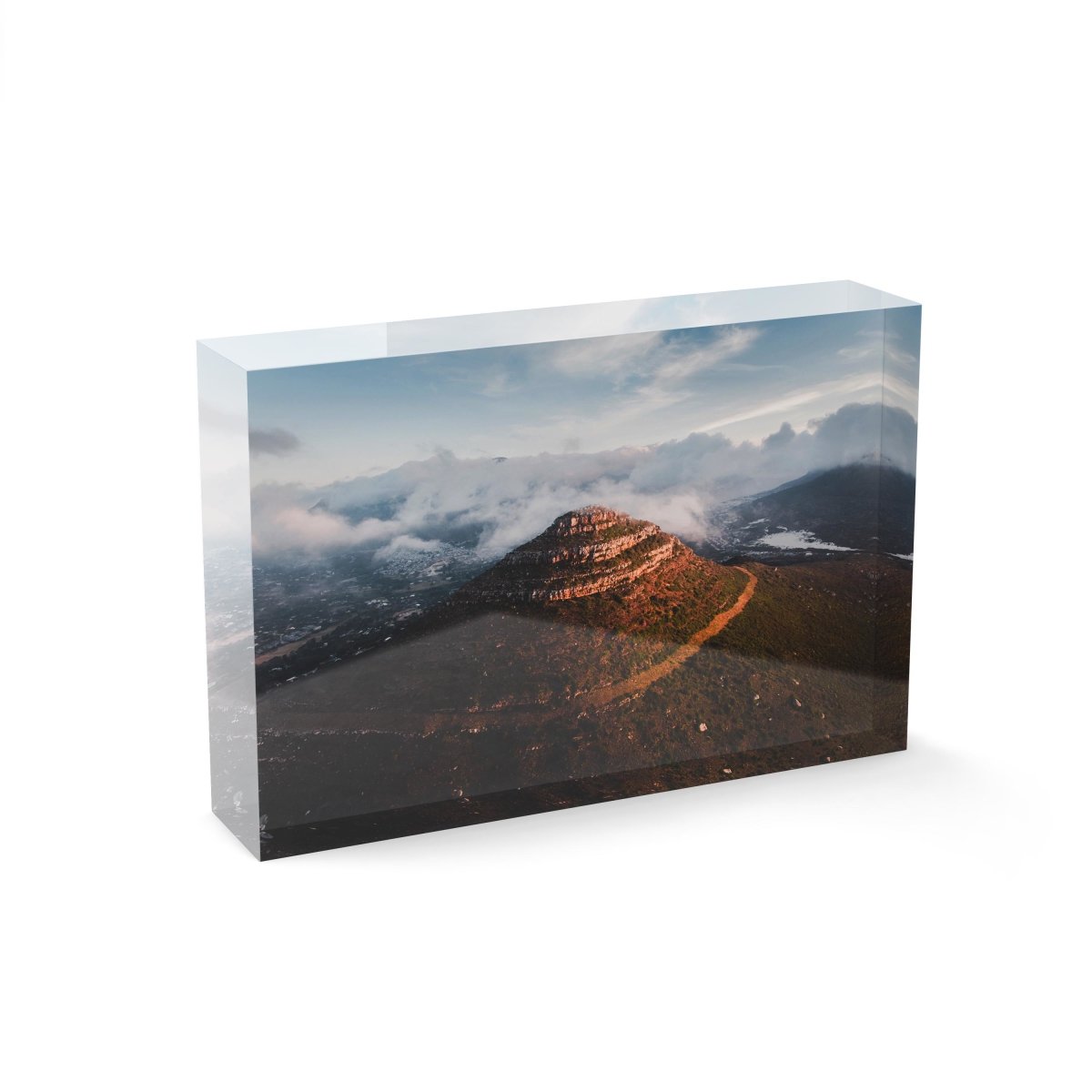 Aerial little lions head in hout bay at sunset in clouds