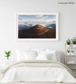 Aerial little lions head in hout bay at sunset in clouds in a white fine art frame