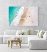 Aerial blue water and people walking on Camps Bay beach Cape Town in an acrylic/perspex frame