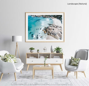 Aerial of blue Glen Beach surf in Cape Town in a natural fine art frame